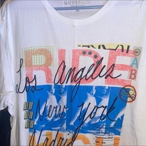 Guess White T-Shirt with Colorful Graphic Print